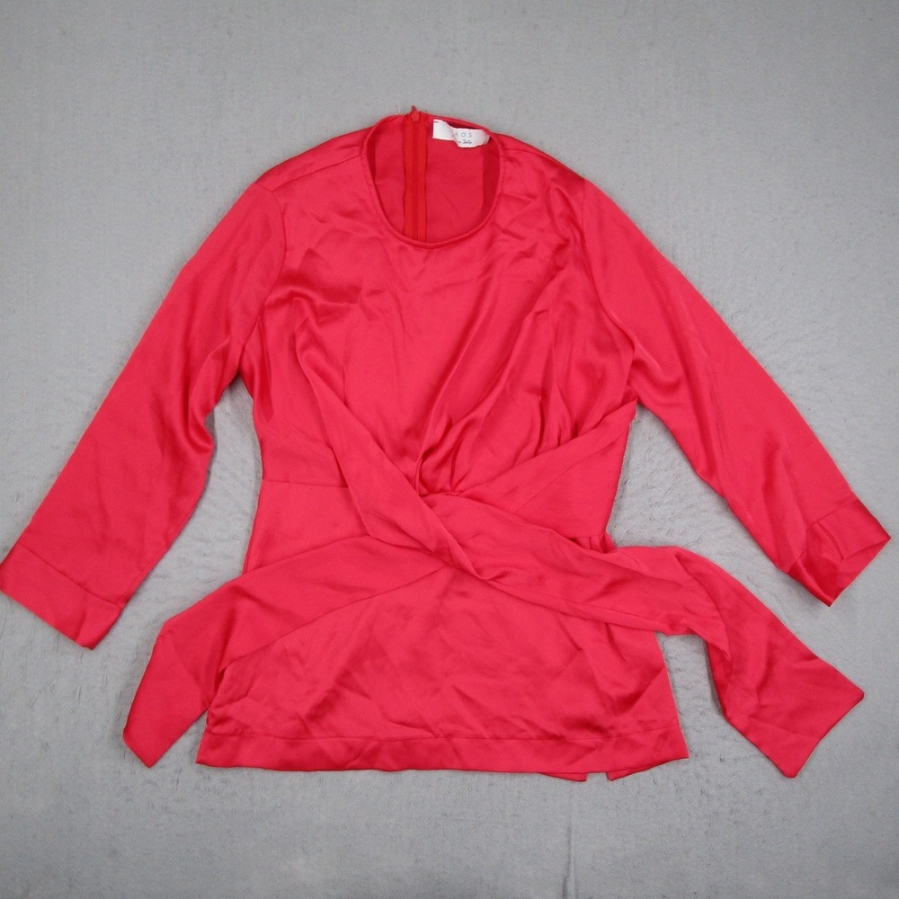 KAOS Italy Womens Red Wrap Front Tie Waist Blouse Top Long Sleeve Size IT 42